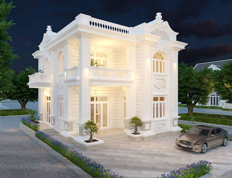 Sự sang trọng là thứ ta dễ dàng thấy khi nhìn vào biệt thự 2 tầng mái bằng