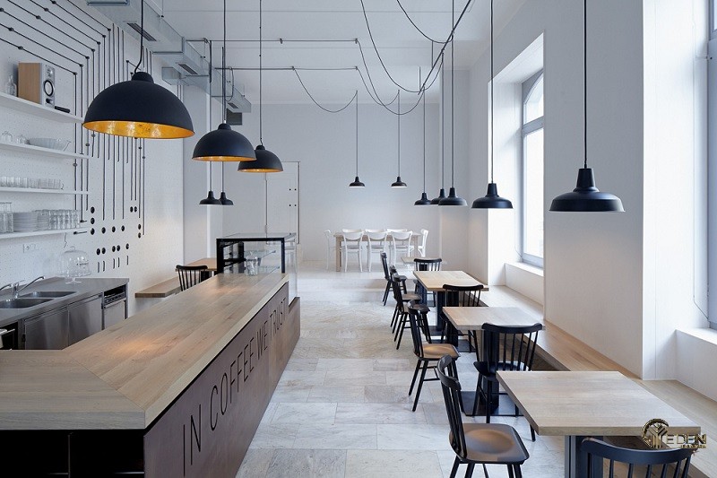 Thiết kế quán cà phê theo phong cách mộc mạc, tối giản - Mẫu 4