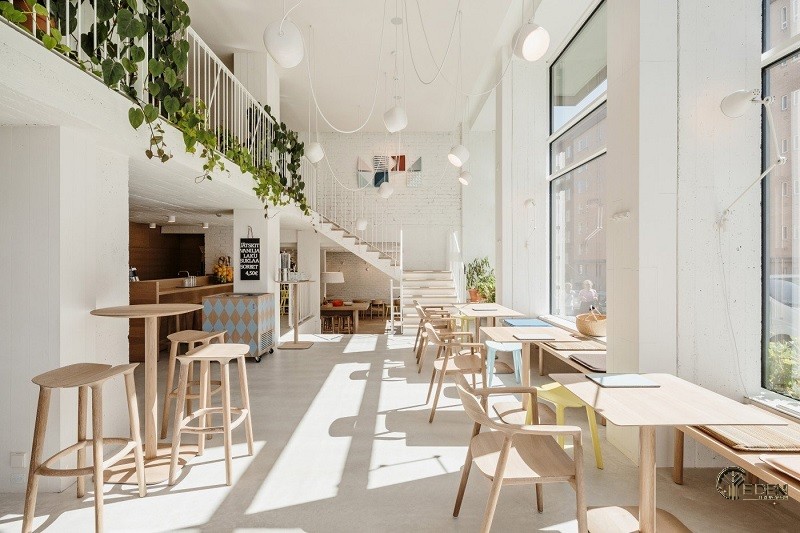 Thiết kế quán cà phê theo phong cách mộc mạc, tối giản - Mẫu 5