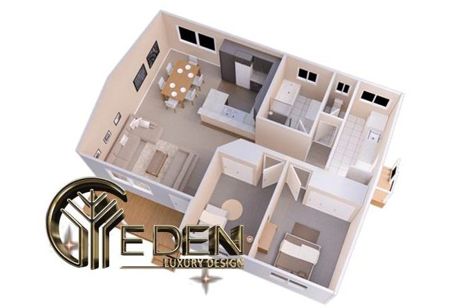 Mẫu thiết kế nhà ống 1 tầng 60m2 2 phòng ngủ hiện đại