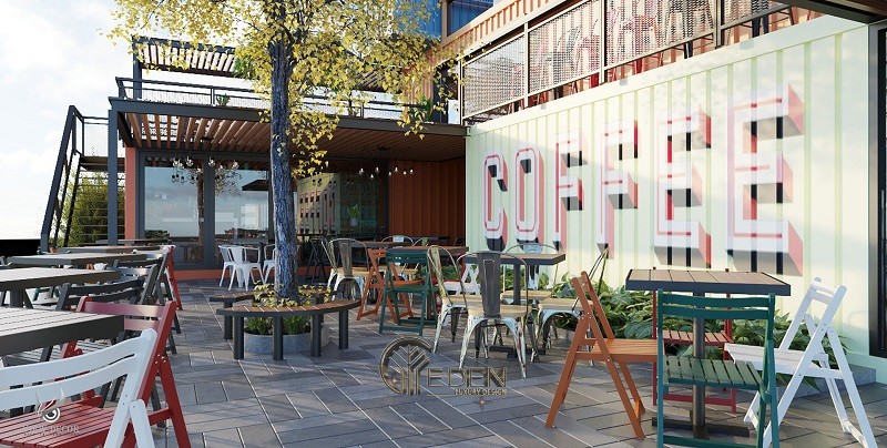 Mẫu 4: Thiết kế quán cafe Container tận dụng không gian ngoài trời