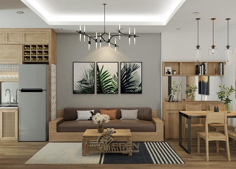 Thiết kế, trang trí phòng khách với nội thất gỗ ép công nghiệp – Mẫu 2