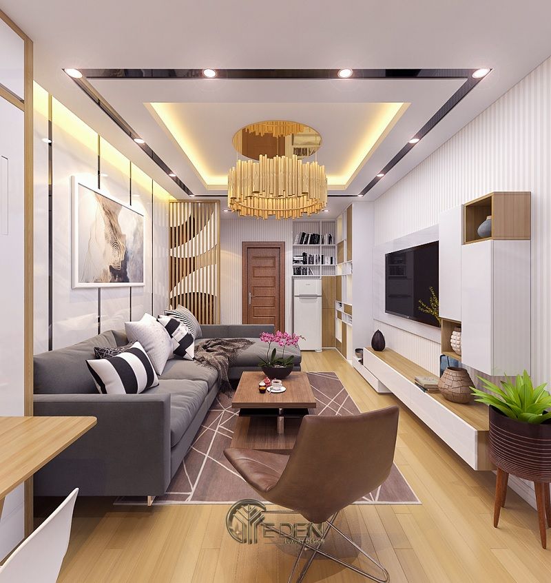 Thiết kế, trang trí phòng khách với nội thất gỗ ép công nghiệp – Mẫu 3