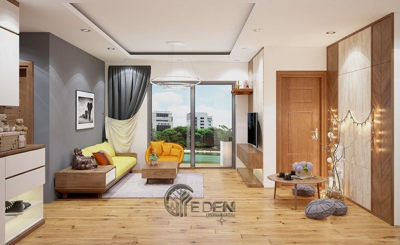 Thiết kế, trang trí phòng khách với nội thất gỗ ép công nghiệp – Mẫu 5
