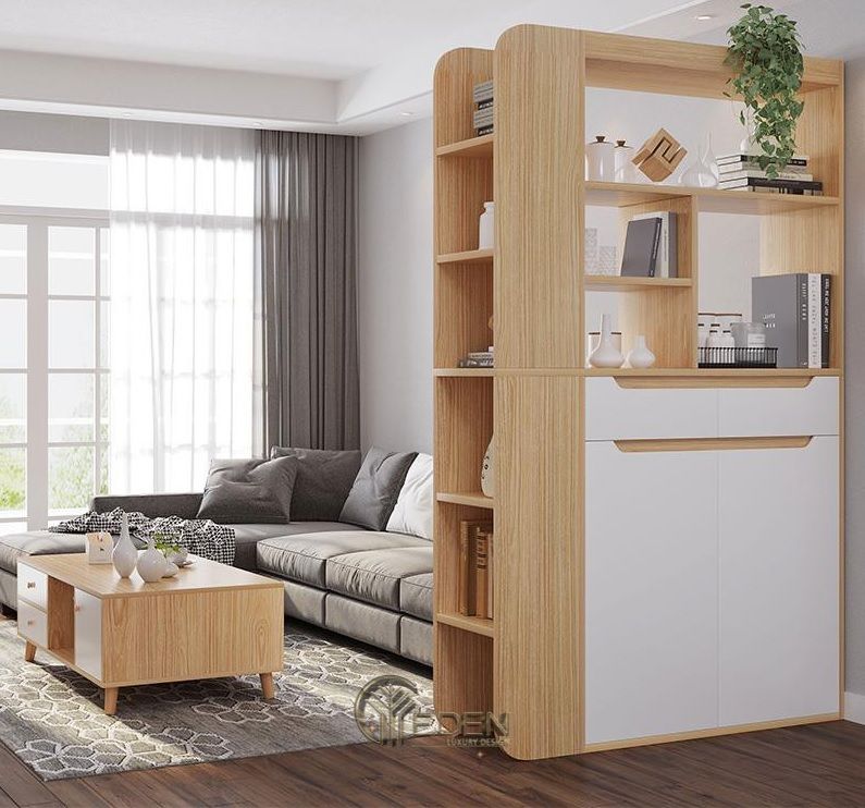 Mẫu vách ngăn bằng kệ gỗ trang trí (3)