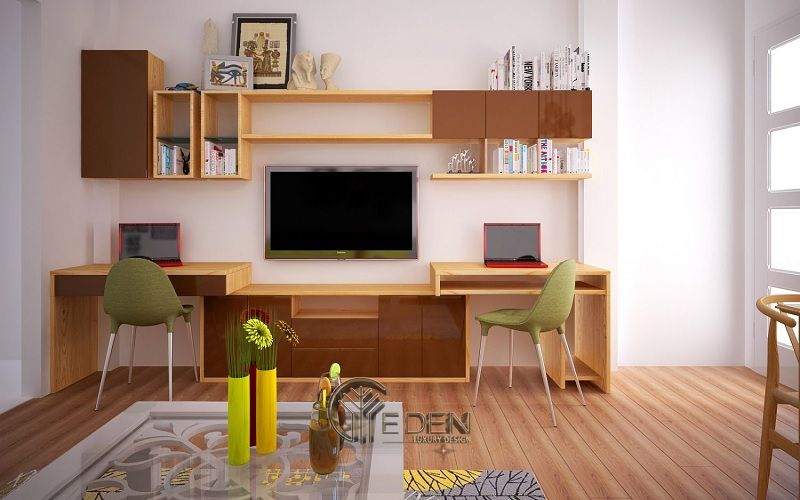 Mẫu thiết kế không gian phòng khách với kệ trang trí hiện đại (10)