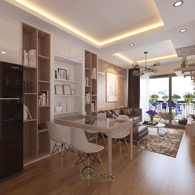 Mẫu thiết kế không gian phòng khách với kệ trang trí hiện đại (9)