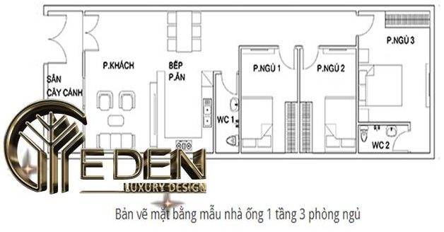 Bản vẽ thiết kế mặt bằng nhà ống 5x25 có 3 phòng ngủ