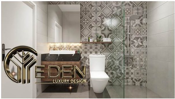 Nhà vệ sinh hiện đại kết hợp với phòng tắm kính trong suốt