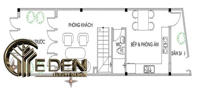 Mặt bằng công năng tầng 1 trong thiết kế nhà ống 40m2 3 tầng