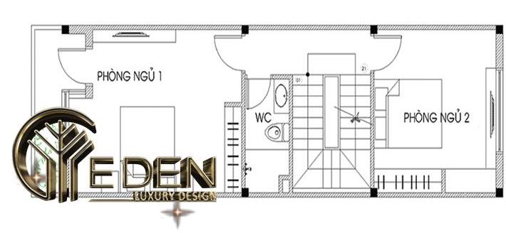 Mặt bằng công năng tầng 2 nhà ống 40m2