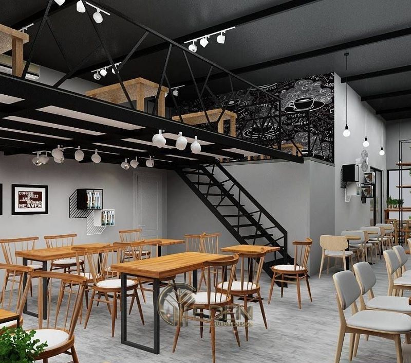 Thiết kế quán cafe có gác lửng mang phong cách hiện đại lôi cuốn