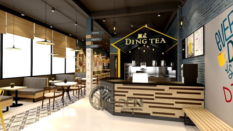Thiết kế quán cafe trà sữa phong cách hiện đại