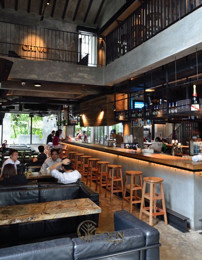 Thiết kế quán cafe Bar với gam màu nâu, trầm tạo dáng vẻ cổ điển hiện đại