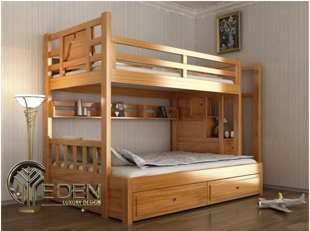 Giường tầng gỗ tự nhiên mang lại sự chắc chắn và sang trọng