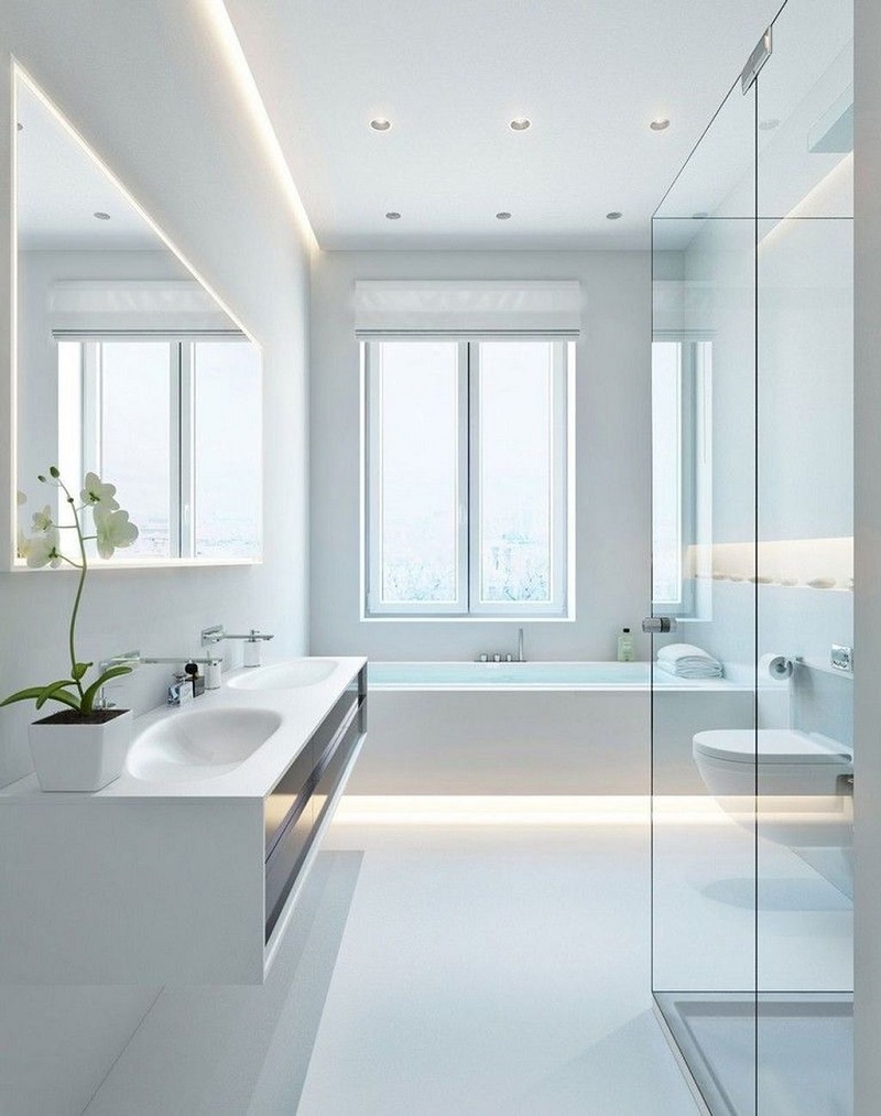 Mẫu nhà vệ sinh phong cách tối giản với gam màu trắng