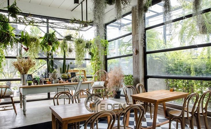 Thiết kế, thi công nội thất quán cà phê phong cách sân vườn – Mẫu 1