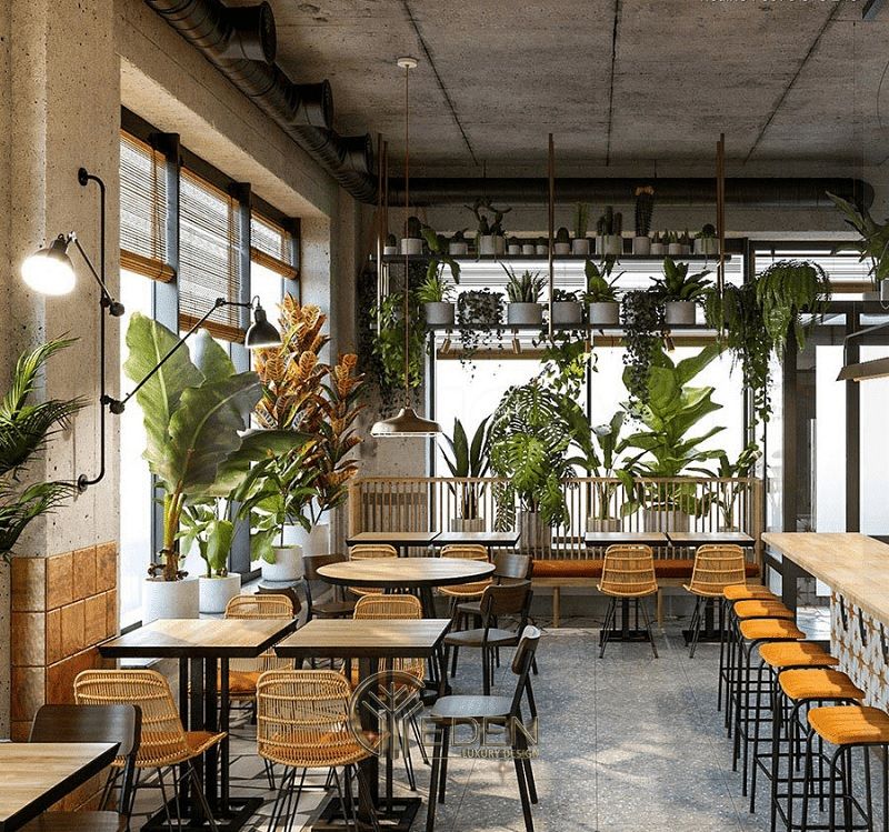 Thiết kế quán cafe đẹp ngang 4m với phong cách “Xanh”