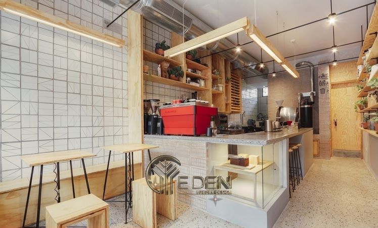  Thiết kế quán cafe đẹp ngang 4m với chất liệu gỗ hiện đạo làm chủ đạo