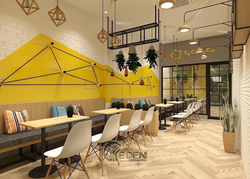 Thiết kế quán cafe mặt tiền 5m phong cách Hiện đại năng động