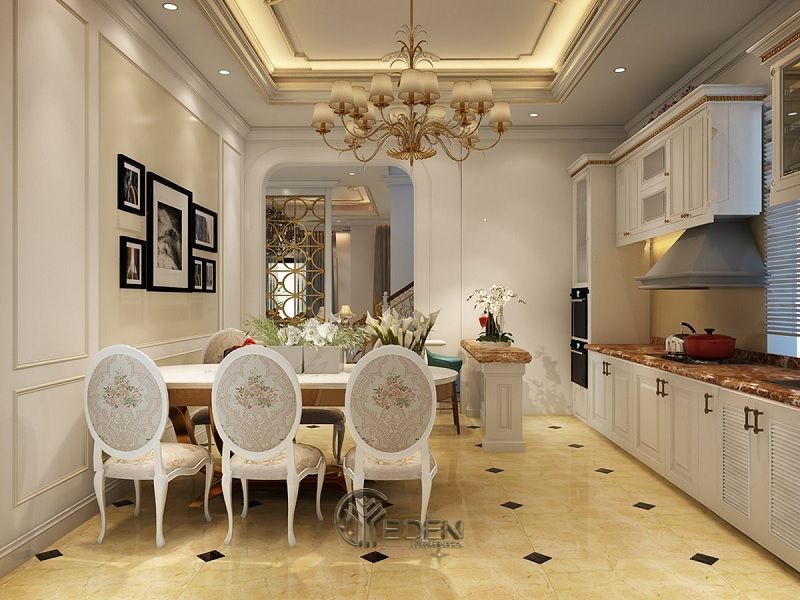 Mẫu bàn ăn cổ điển với gam màu trắng ngà