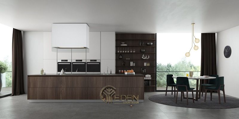 Mẫu bàn ăn tối giản cho căn hộ chung cư mini. Lựa chọn cân ghế, chân bàn thong dài sẽ tạo ra không gian rộng rãi hơn
