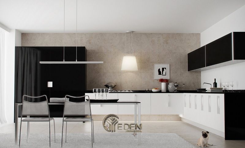 Mẫu bàn ăn tối giản cho căn hộ chung cư mini. Lựa chọn cân ghế, chân bàn thong dài sẽ tạo ra không gian rộng rãi hơn