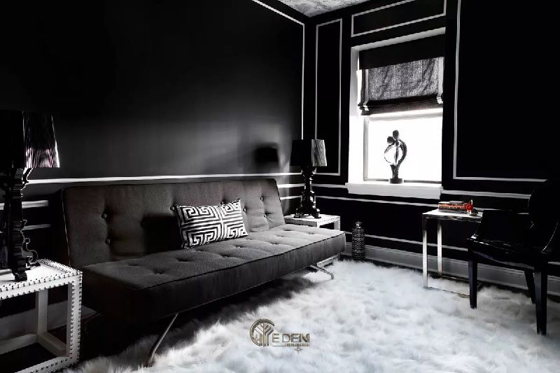 Mẫu thiết kế phòng khách với màu đen trắng