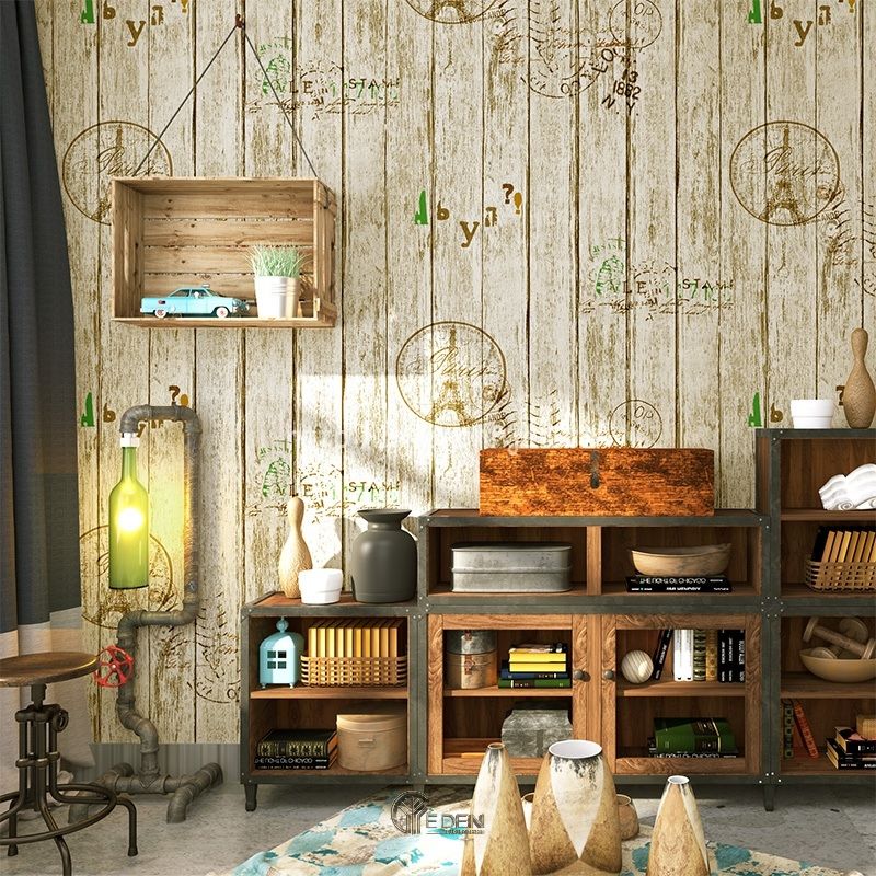 Trang trí phòng khách với giấy dán tường giả gỗ 