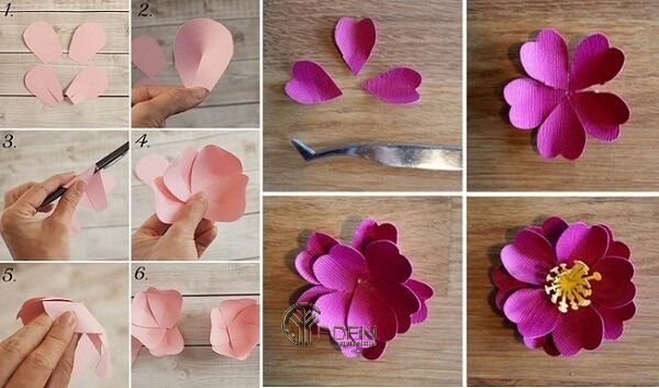 Mẫu hoa giấy đơn giản nhất mà bạn có thể làm chỉ đơn giản là cắt 5 cánh hoa và ghép chúng lại với nhau