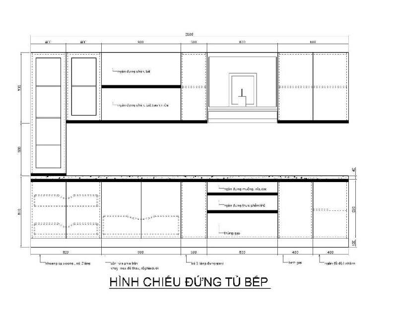 Kích thước tủ bếp chung cư dáng “I” chuẩn
