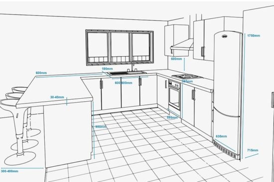 Kích thước tủ bếp chung cư kết hợp quầy bar