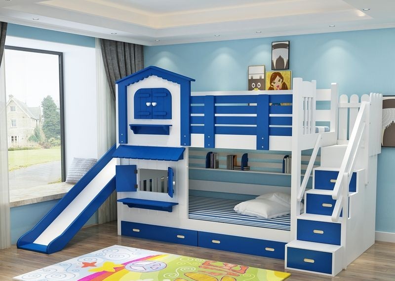 Mẫu giường tầng ngôi nhà xanh dương tạo sự kích thích sáng tạo