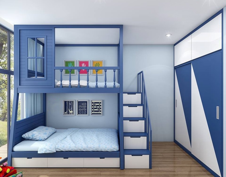 Mẫu giường tầng ngôi nhà xanh dương