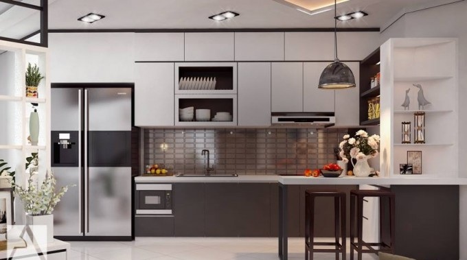 Mẫu tủ bếp chung cư nhỏ hiện đại mà sang trọng