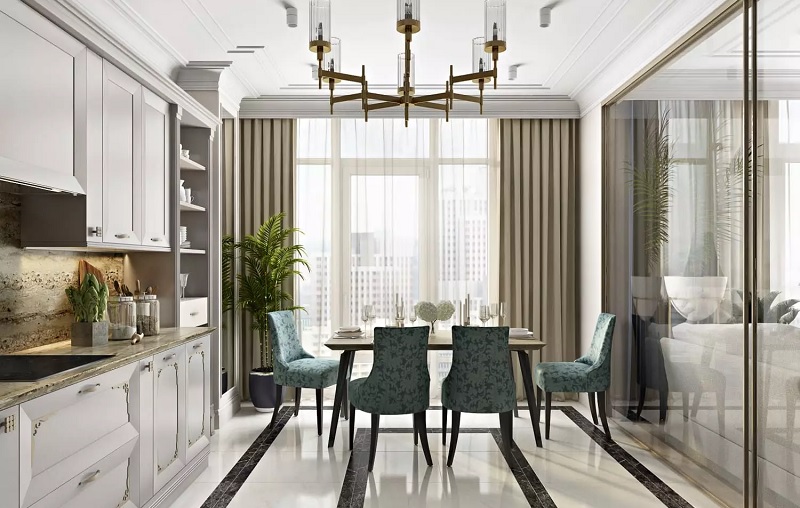 Mẫu phòng bếp với nội thất tân cổ điển