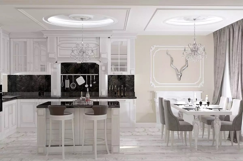 Mẫu phòng bếp với nội thất tân cổ điển