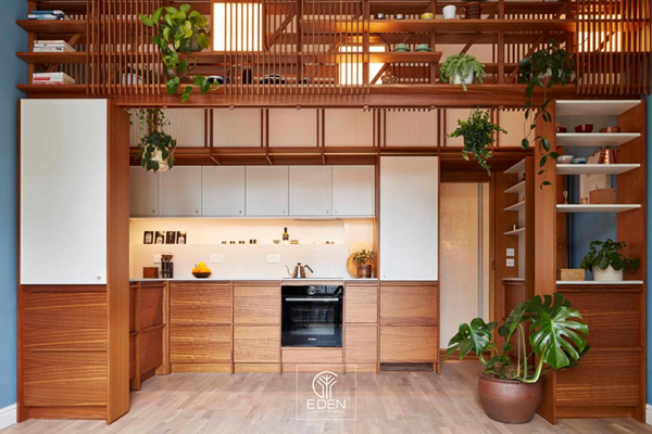 Phòng bếp kết hợp phong cách cổ điển và hiện đại Nhật Bản