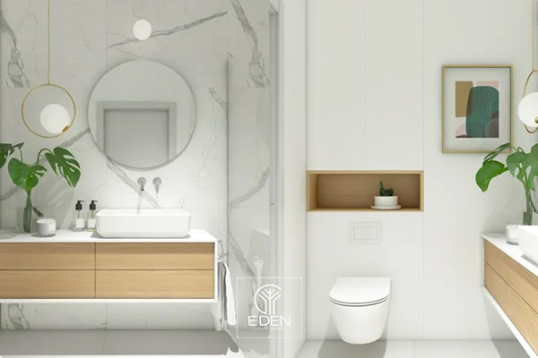 Sử dụng tone màu chủ đạo là màu trắng để tạo cảm giác tươi mới cho nhà vệ sinh