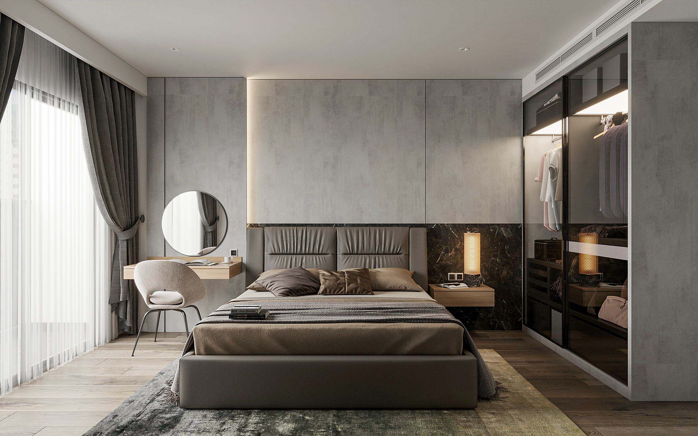 Phòng ngủ master thiết kế tinh tế, tối giản và sang trọng.