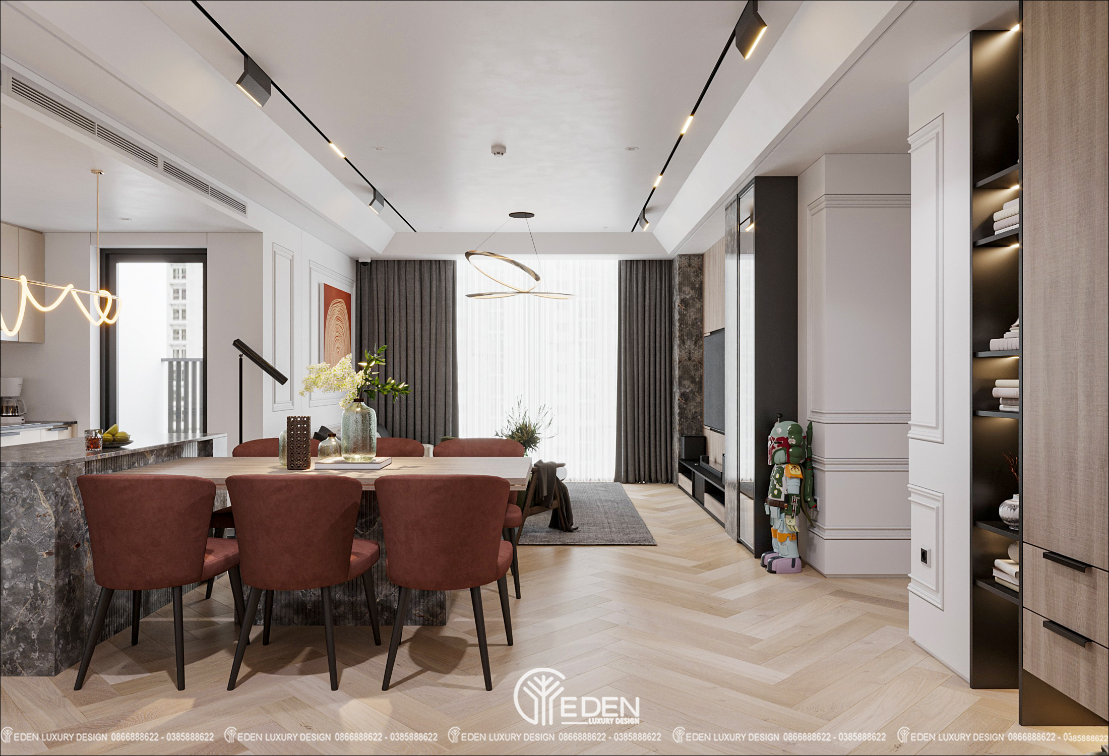 Bỏ qua những chi tiết trang trí, decor rườm rà, điểm nổi bật của căn hộ nằm ở màu sắc nội thất được phối ngẫu tự do một cách hòa hợp!