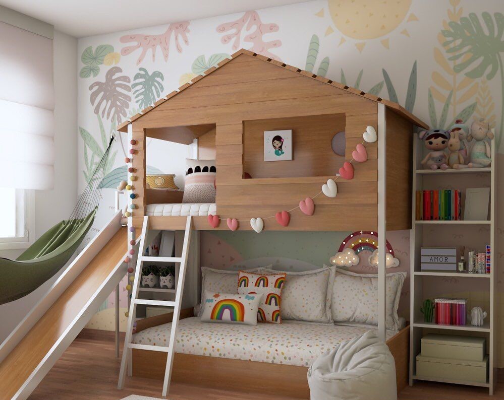 Giường tầng màu gỗ tự nhiên cũng là lựa chọn phù hợp cho cả bé trai lẫn bé gái